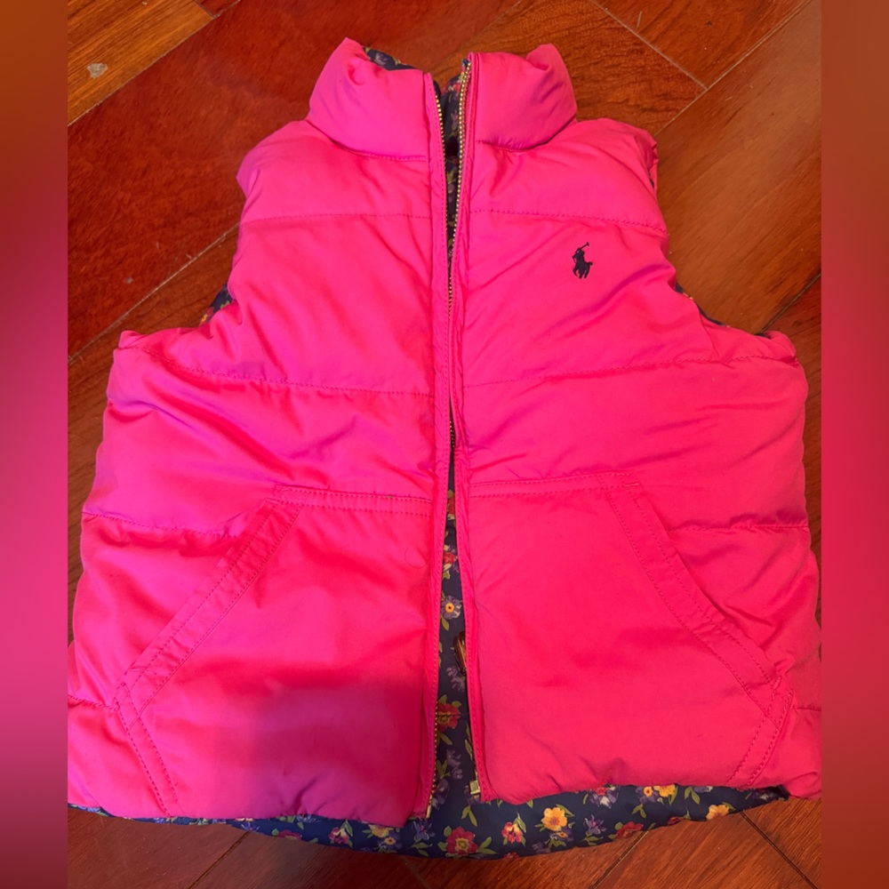 Ralph Lauren reversable Pink Puffer Vest with Floral Lining